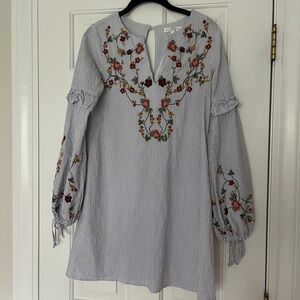 Socialite Blue Striped Dress with Floral Accents